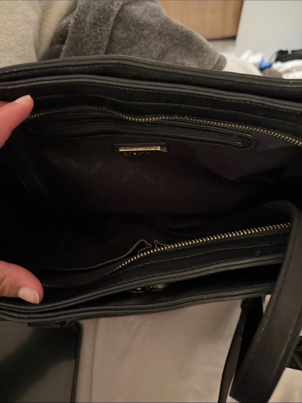 Rosetti Black Embossed Satchel with Gold Hardware